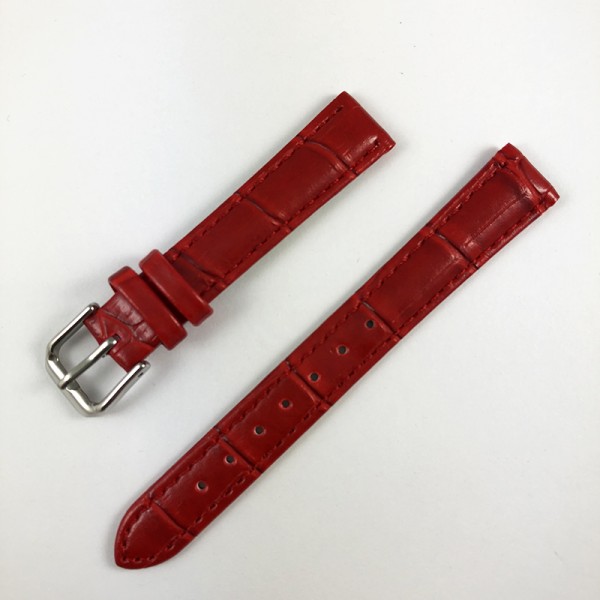 Кожаный ремешок для часов 14х12 мм silver-red