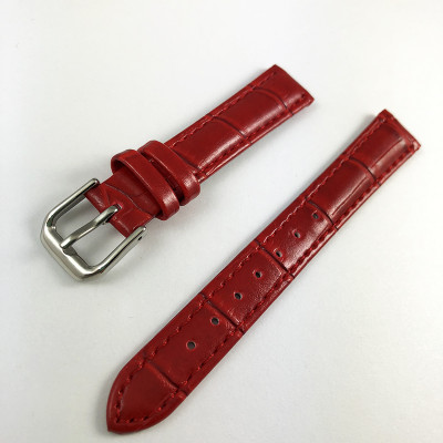 Кожаный ремешок для часов 14х12 мм silver-red