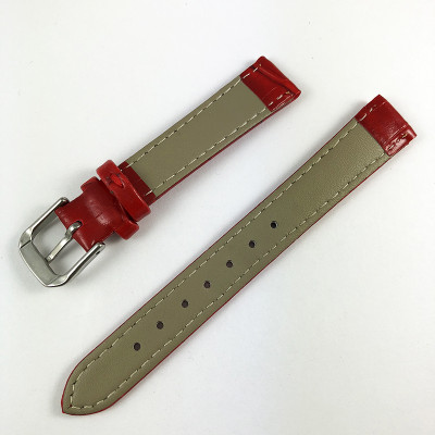 Кожаный ремешок для часов 14х12 мм silver-red