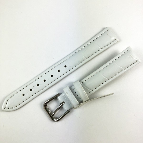 Кожаный ремешок на часы 16х14 мм silver-white