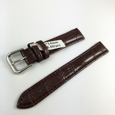 Кожаный ремешок на часы 16х14 мм silver-brown