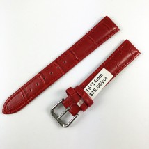 Кожаный ремешок на часы 16х14 мм silver-red