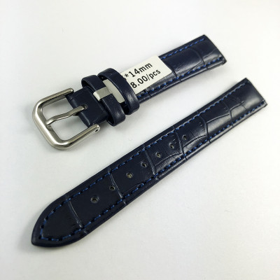 Кожаный ремешок на часы 16х14 мм silver-blue