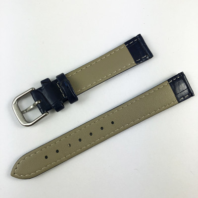 Кожаный ремешок на часы 16х14 мм silver-blue